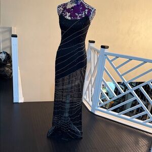 Panoply Black Strapless Gown with Silver Accents used but like new all the rage